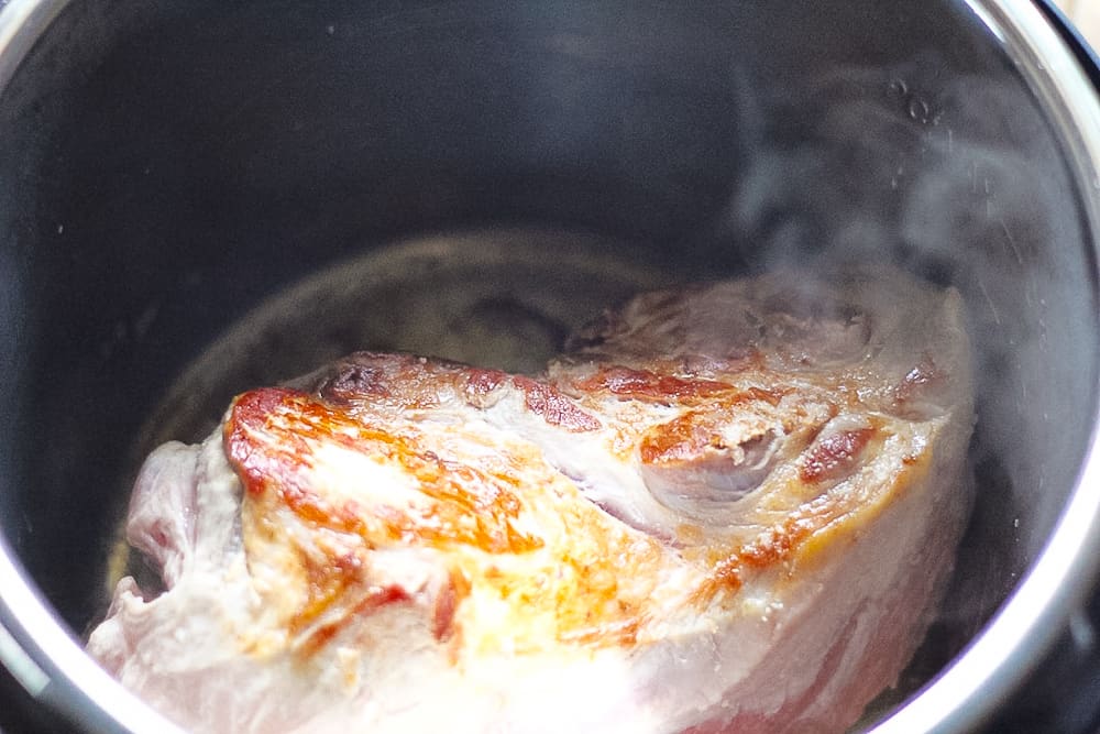 Pork shoulder seared in the instant pot.