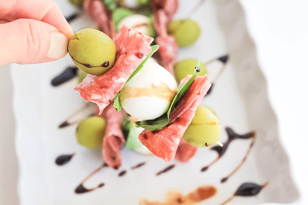 Mozzarella Salami Summer Skewers Finished with Salt