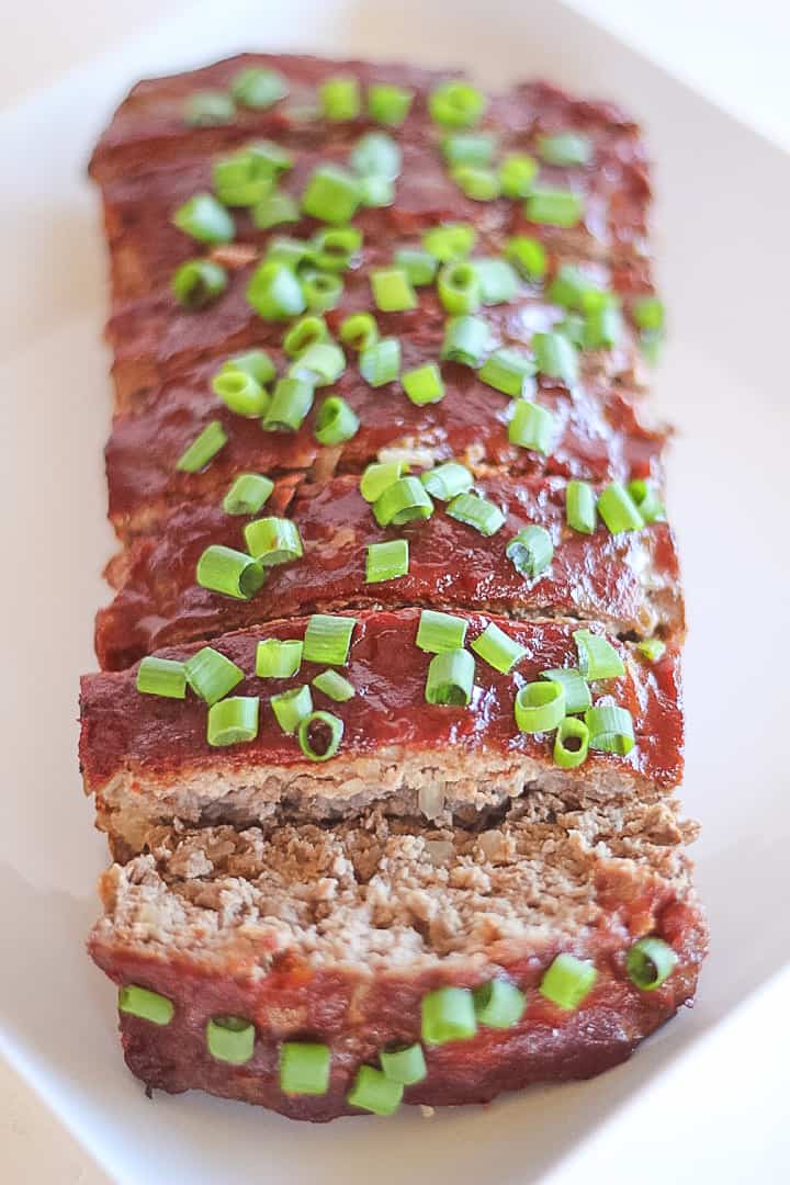 Whole30 Meatloaf with an asian glaze and green onions on top. 