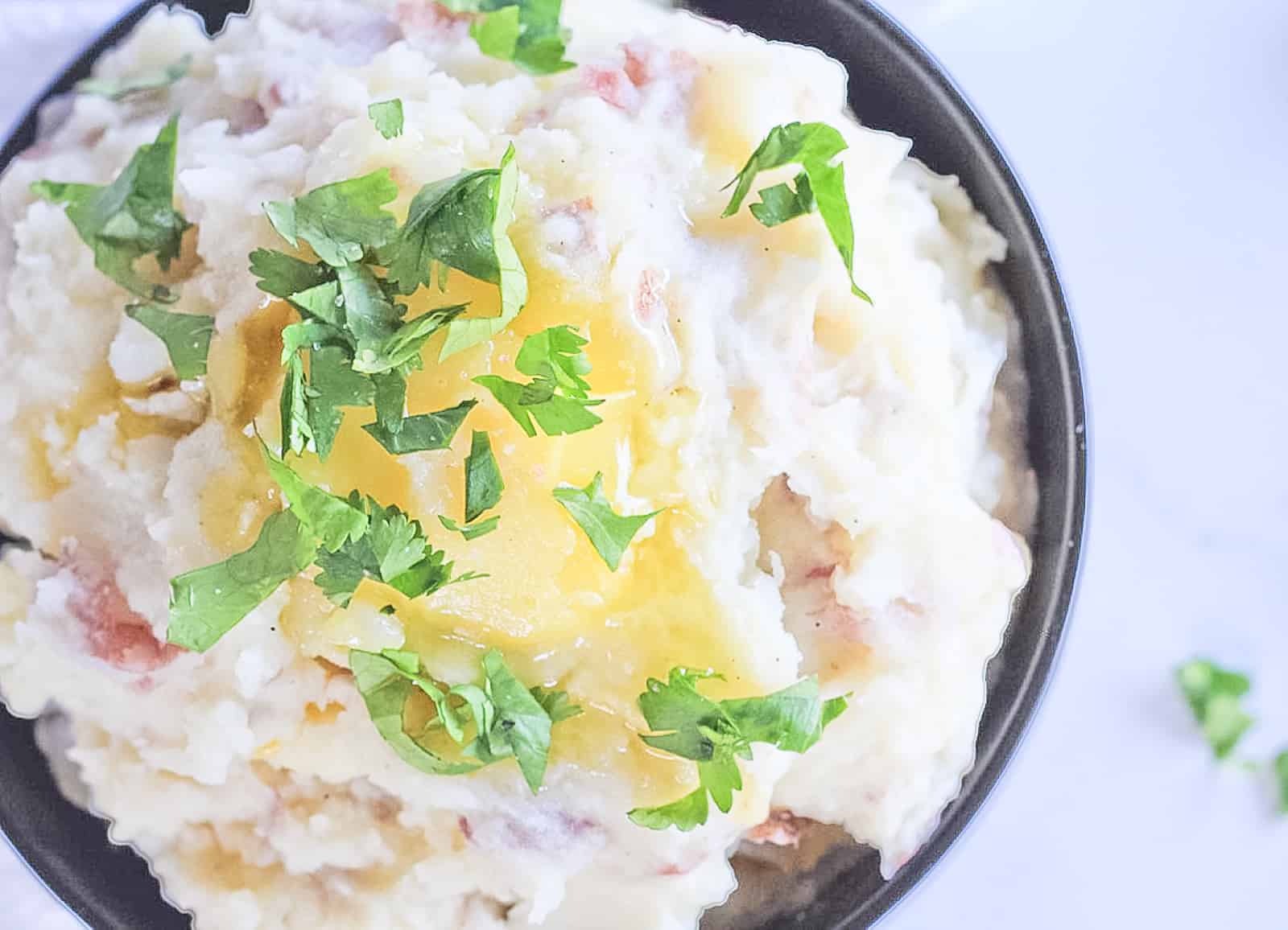 Close up of Dairy Free Mashed Potatoes. 