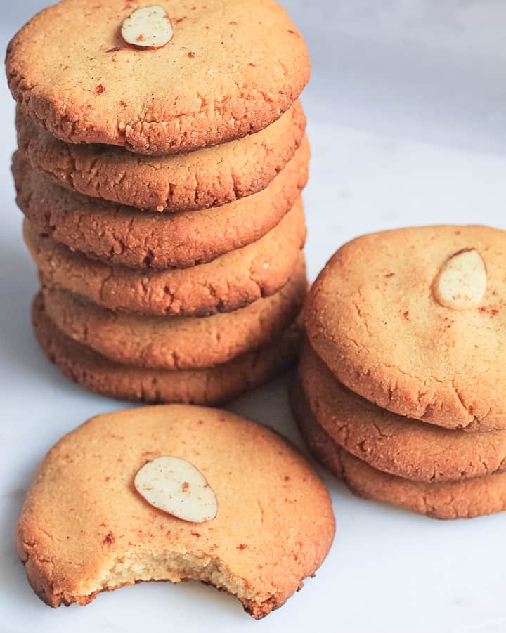 Almond shortbread cookie stacks.
