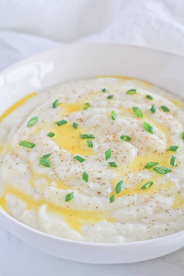 Whole30 Cauliflower Mash {Paleo + Keto} Finished with Salt