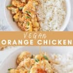 Two white bowls of Vegan Orange Chicken with cauliflower and homemade orange sauce.