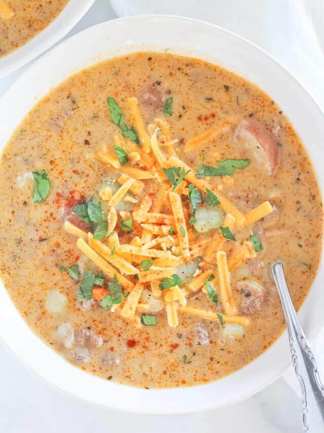 Instant Pot Cheeseburger Soup Finished with Salt